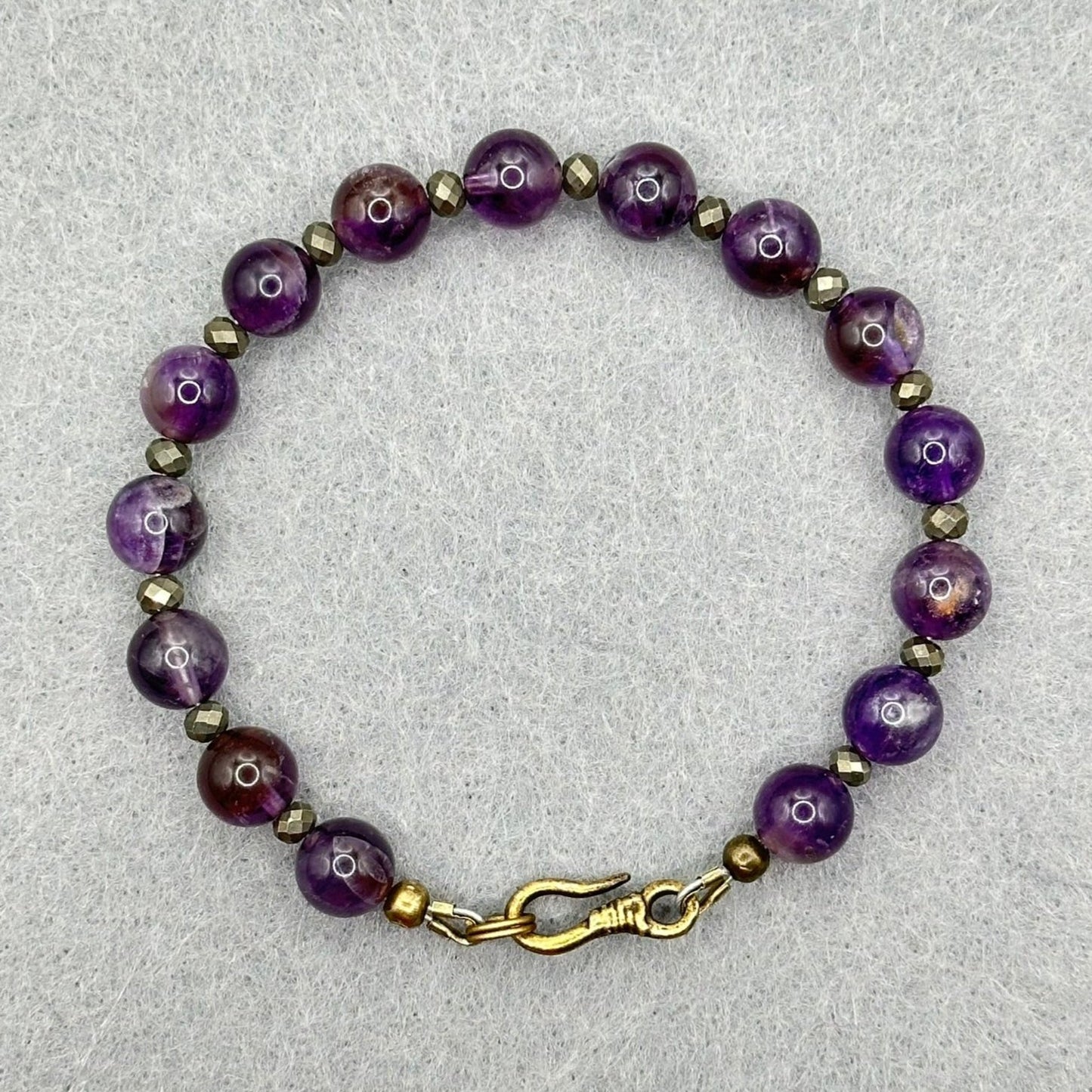 Amethyst and Pyrite Bracelet with Hook Clasp