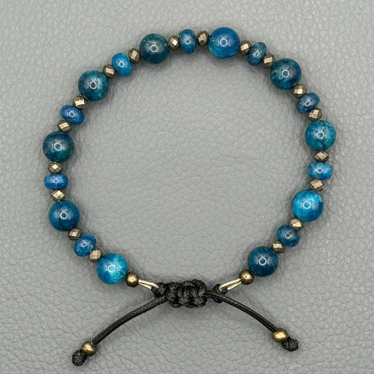 Apatite and Pyrite Bracelet with Adjustable Knot Closure